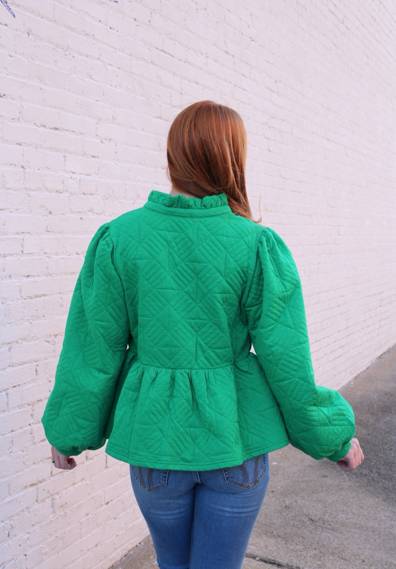 Green V-Neck Peplum Top image 2