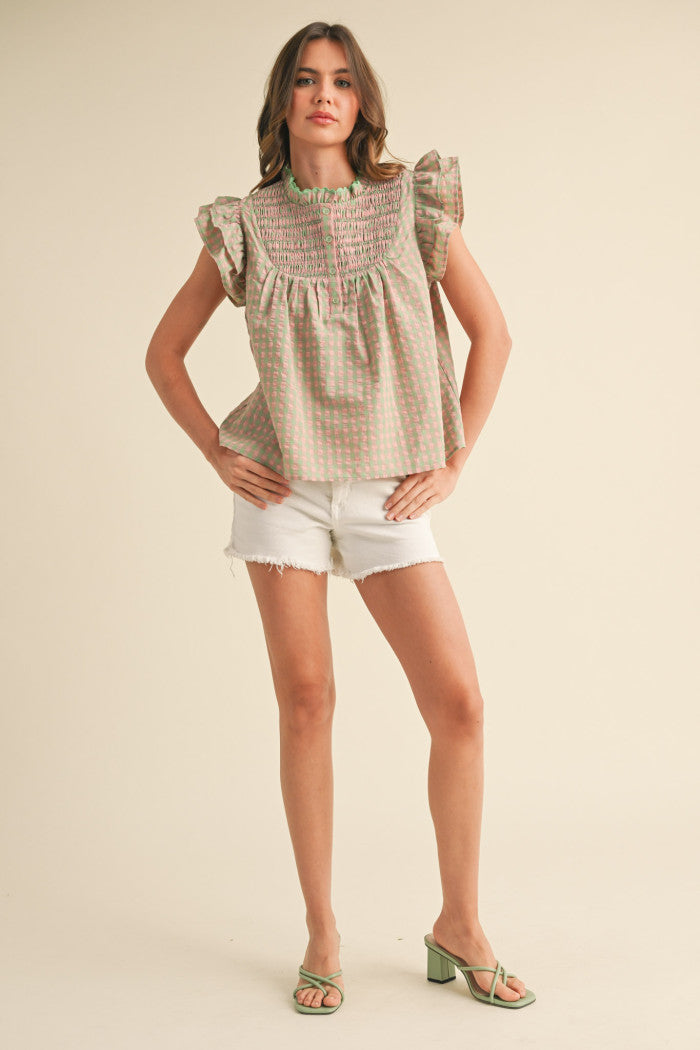 Green & Coral Gingham Top image 0
