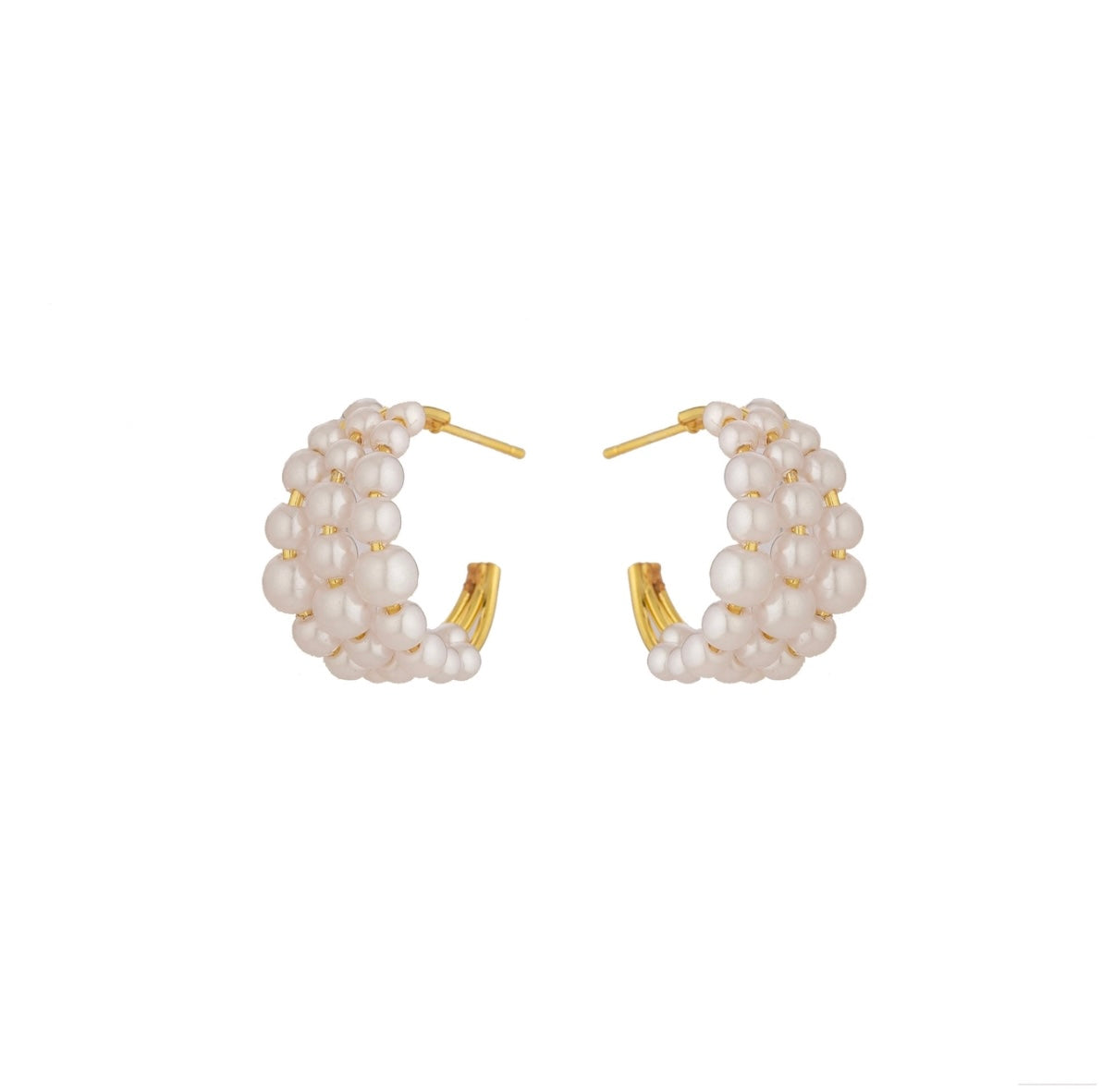 Gold white beaded Triple Hoop Earrings image 0