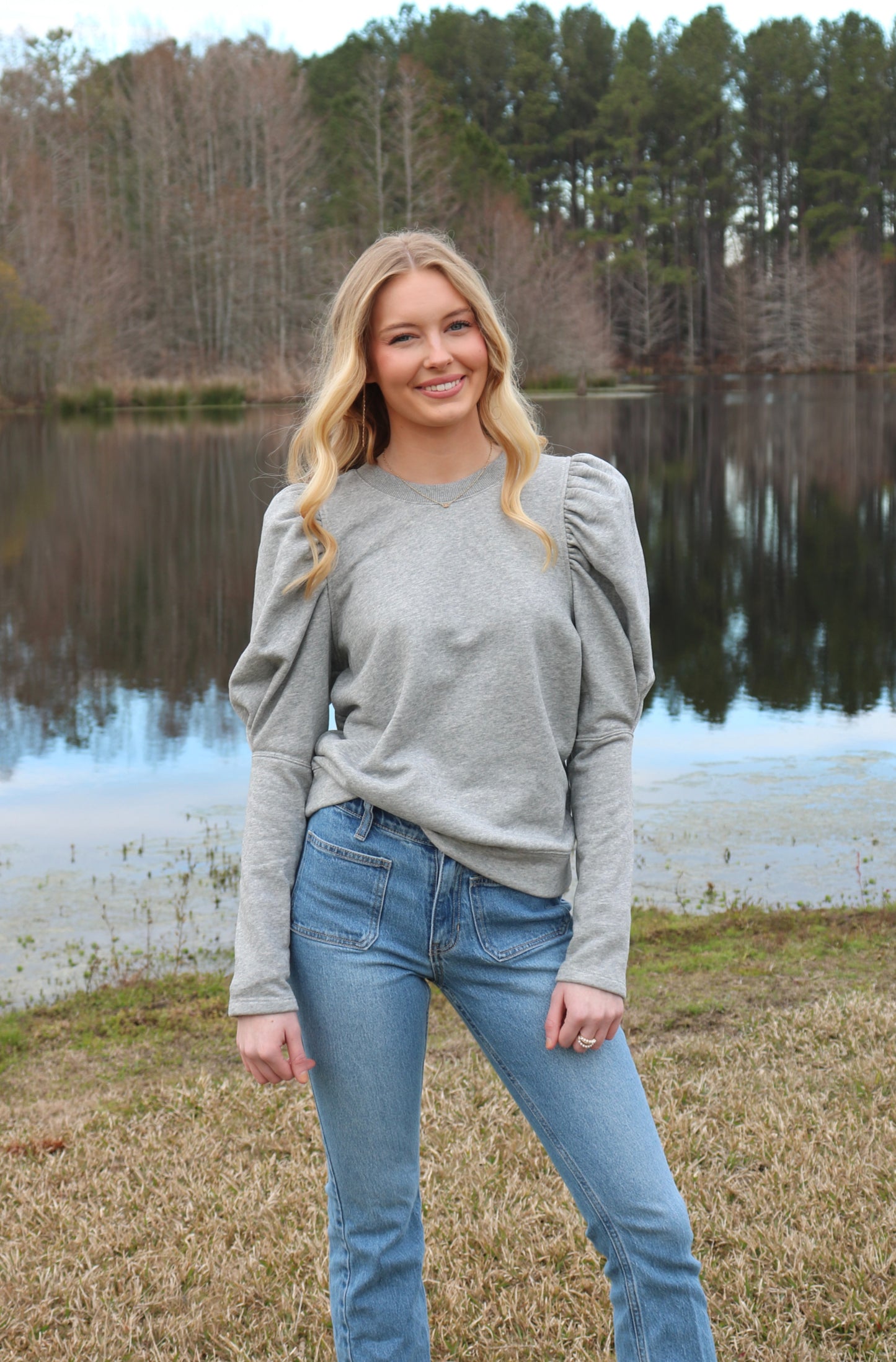 Puff Sleeve Grey Top image 1