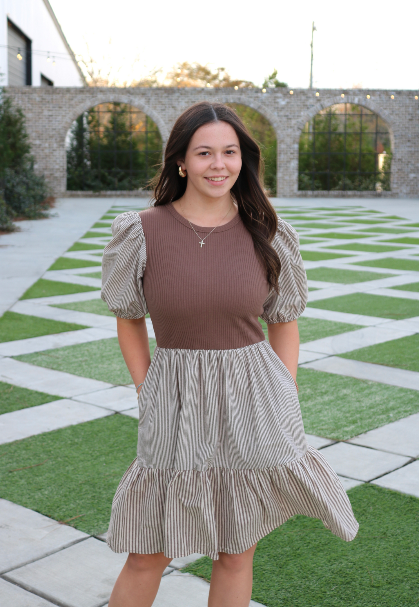 Striped Puff Sleeve Dress image 1