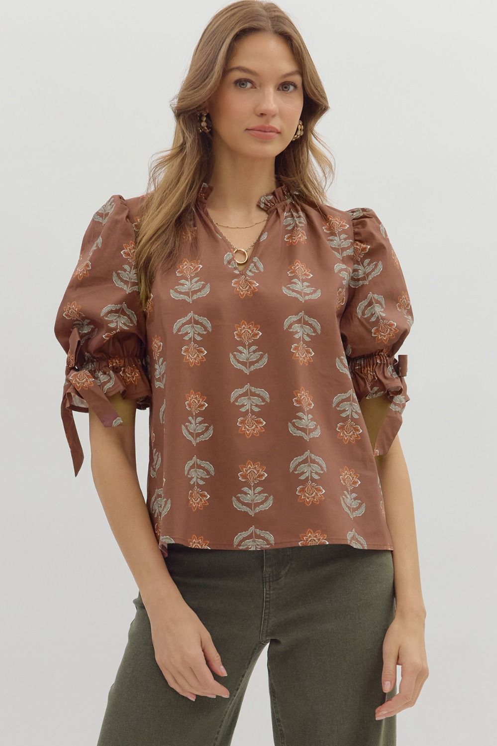 Brown Floral Fall Top image 0