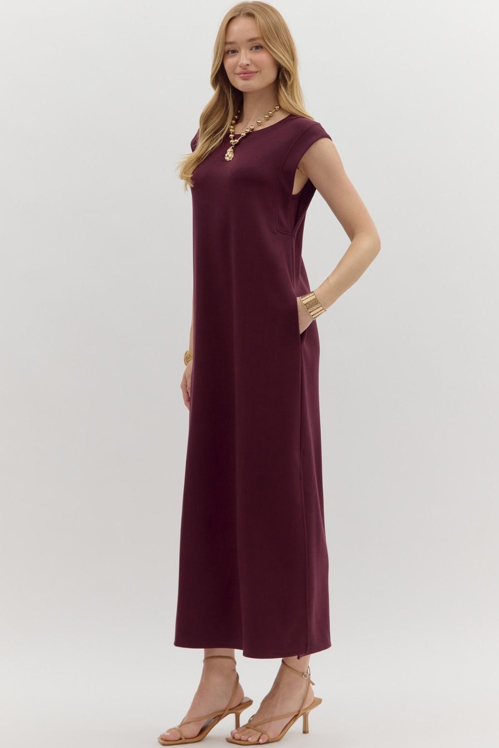 Wine Midi Dress with pockets image 2
