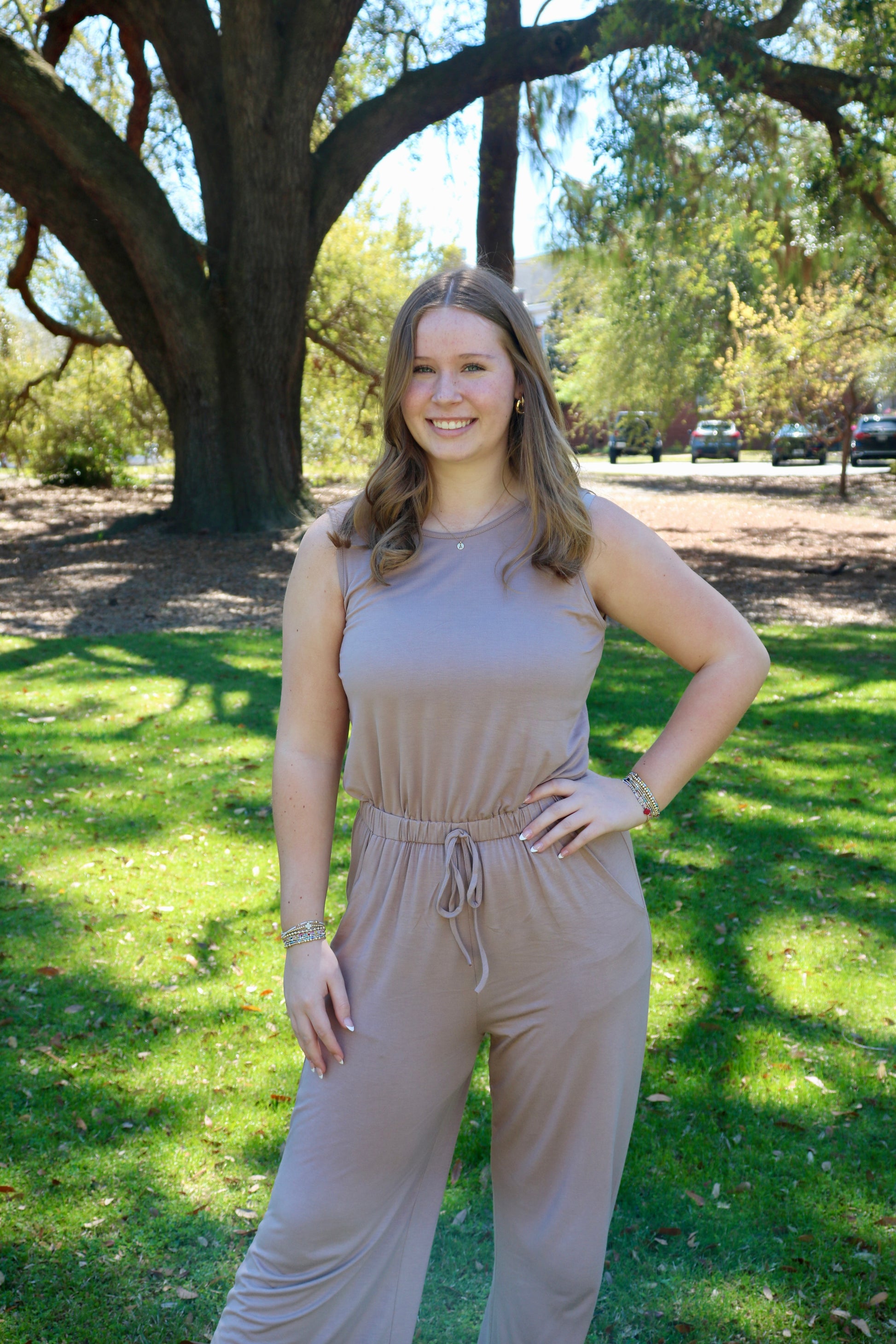 Sleeveless Jumpsuit (Tan) image 1