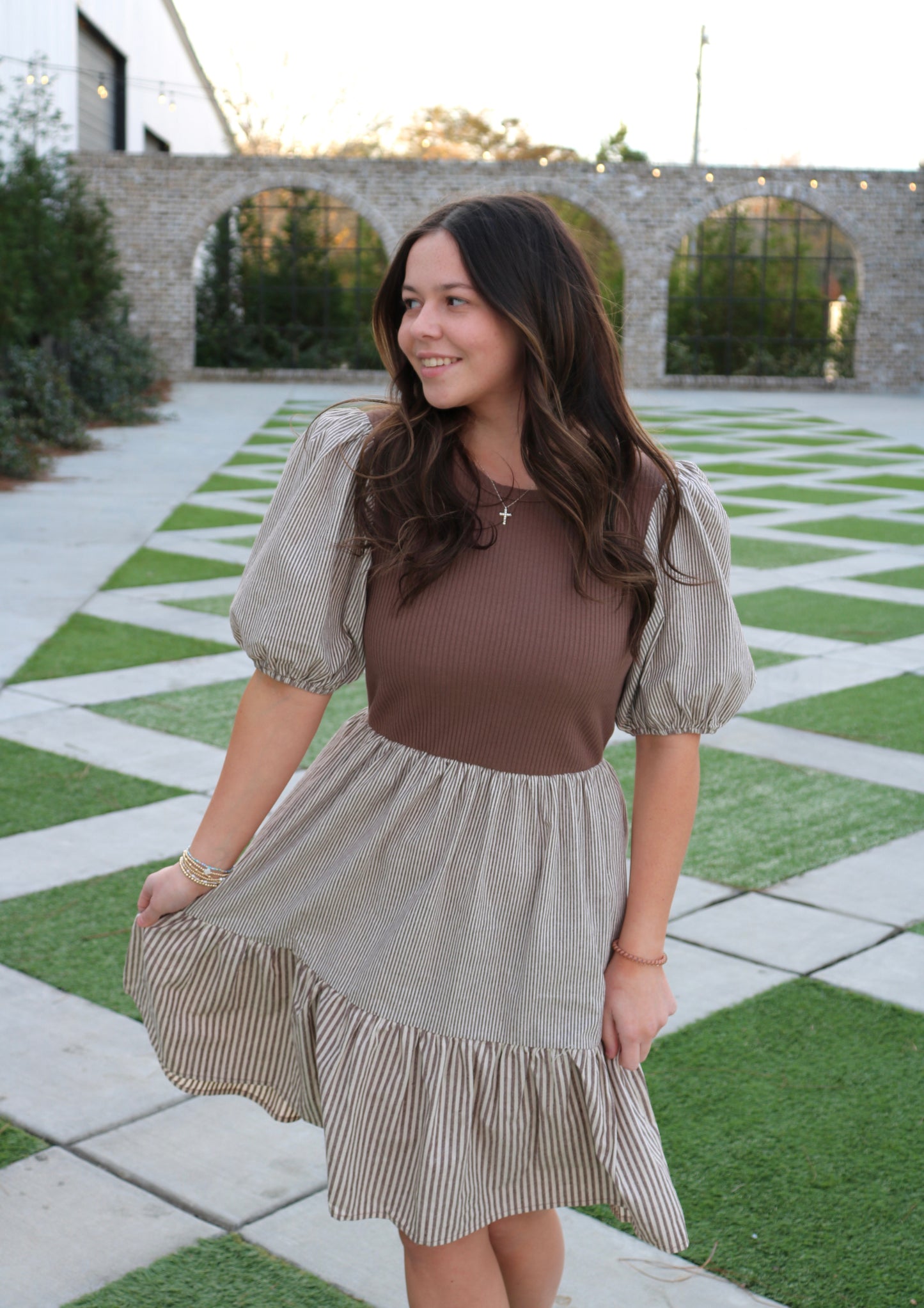 Striped Puff Sleeve Dress image 0