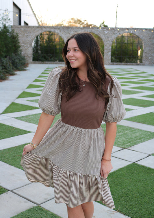 Striped Puff Sleeve Dress image 0