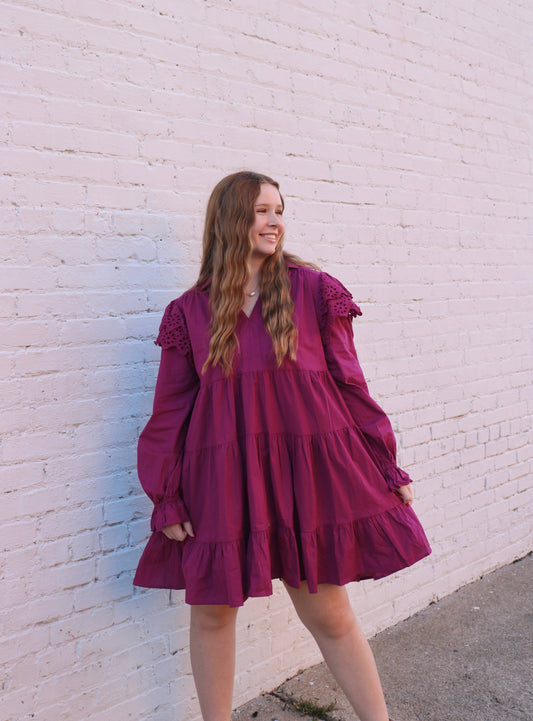 Magenta Long Sleeve Dress image 0