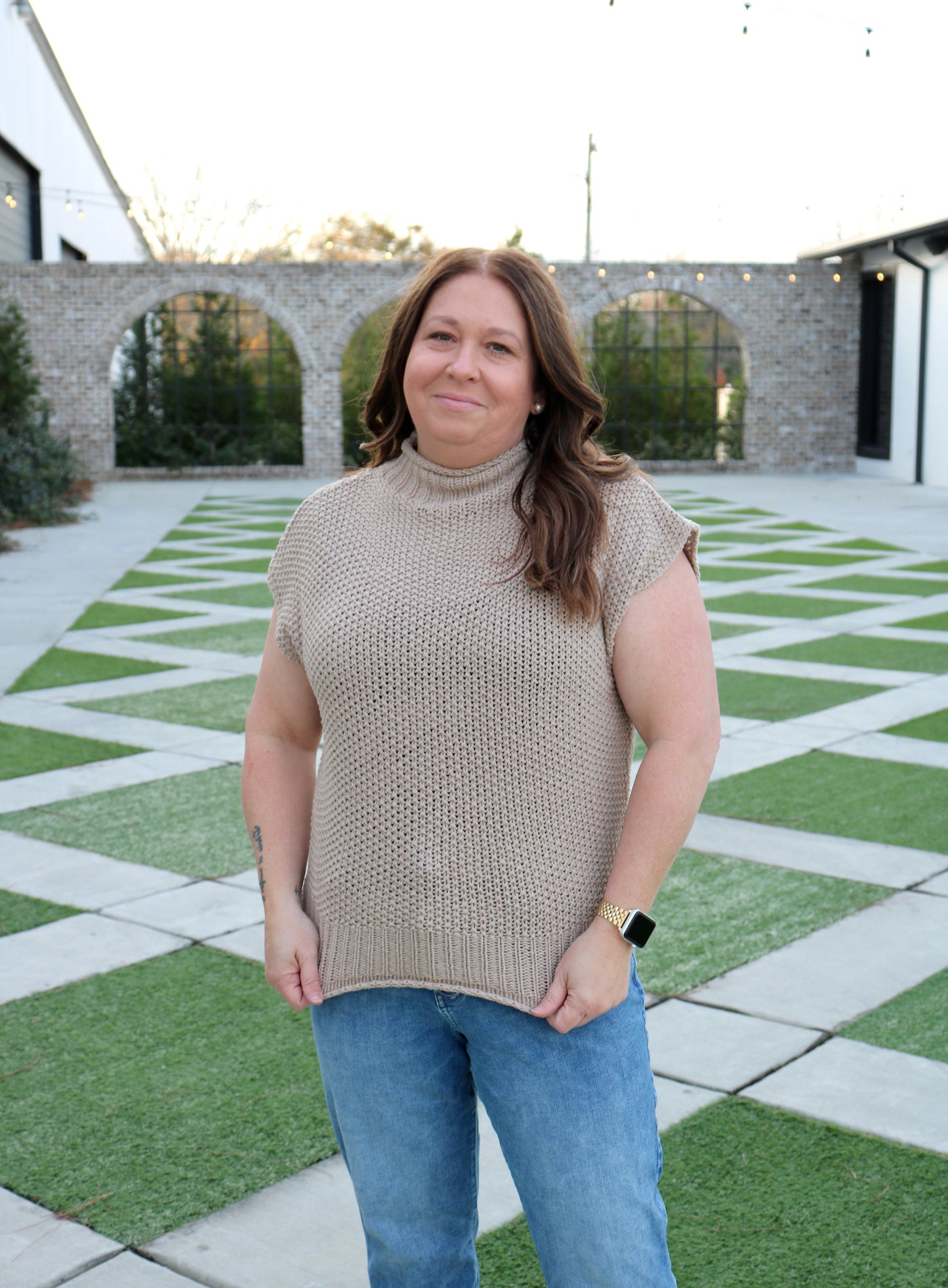 Knit Short Sleeve Sweater - Mocha image 1