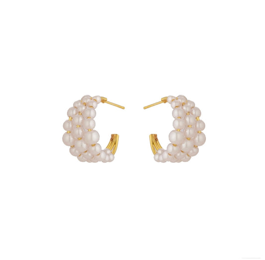 Gold white beaded Triple Hoop Earrings image 0