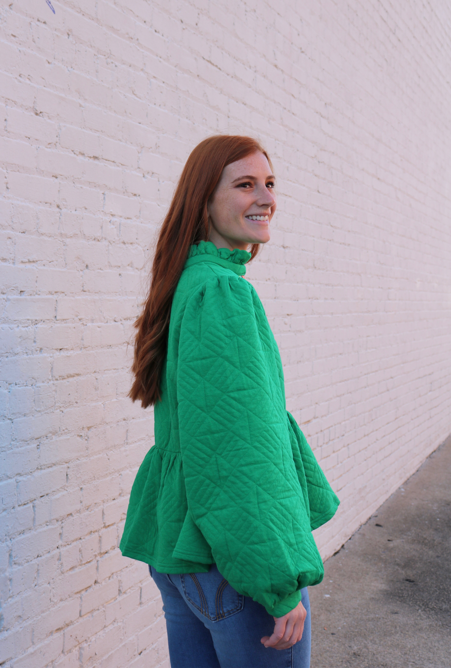 Green V-Neck Peplum Top image 1