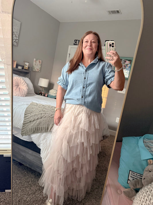 Dreamy Tiered Tulle Midi Skirt