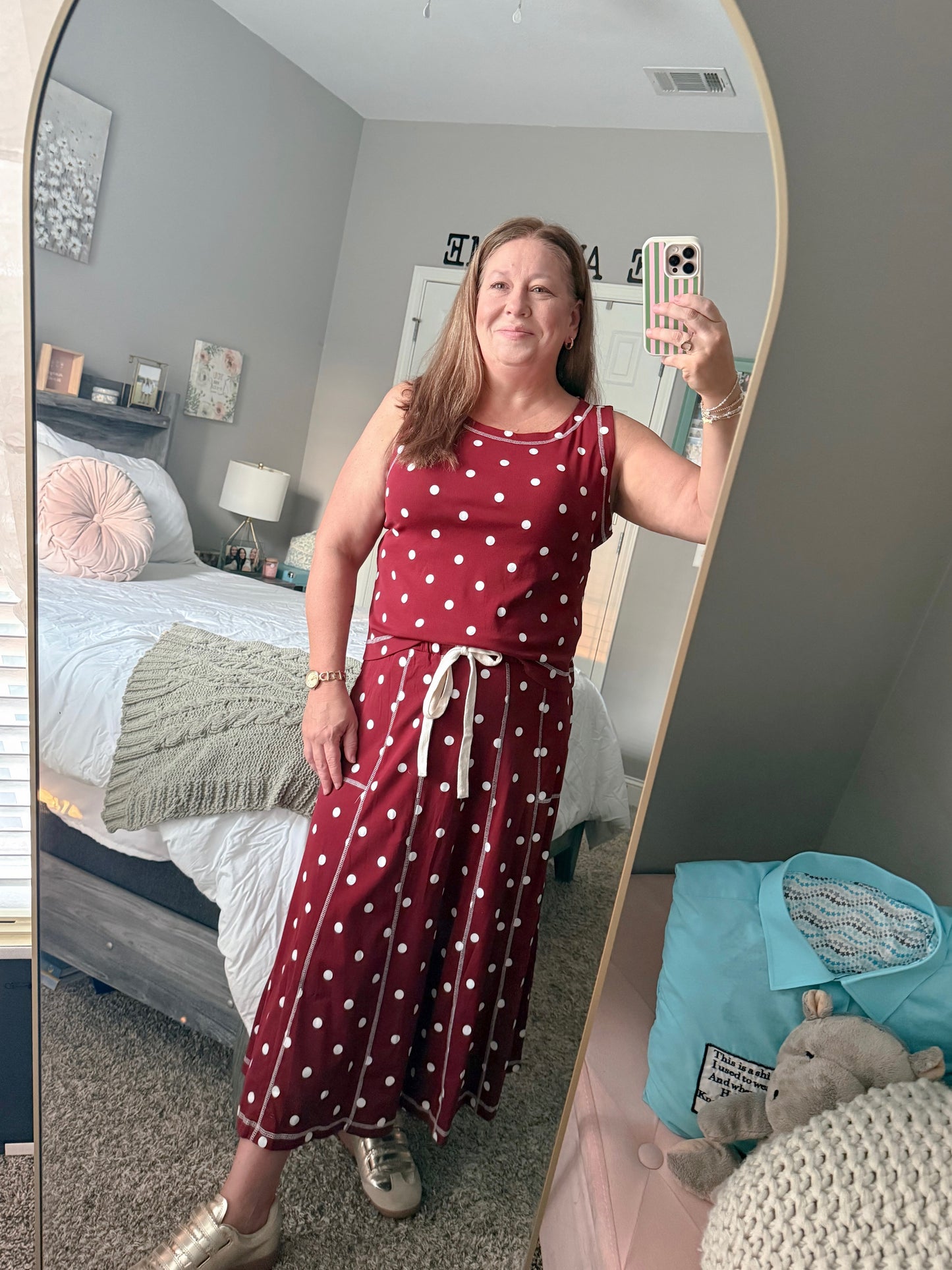 Retro Dot Tank & Midi Skirt Set