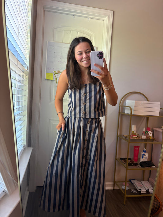 Sleeveless Back Button Up Top and Front Button Up Midi Skirt Set