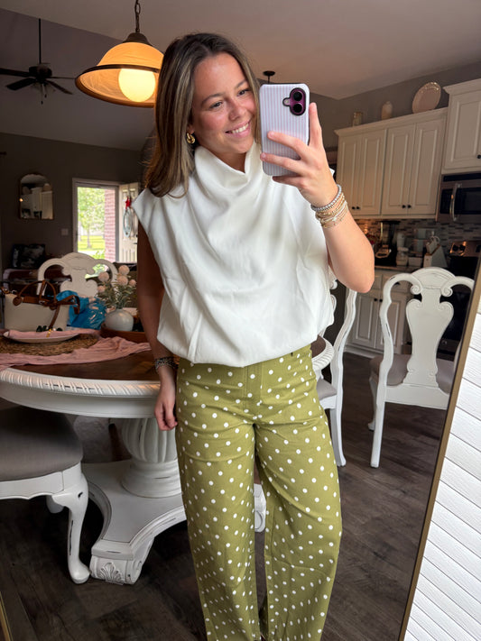 High Waist Barrel Leg Polka Dot Pants