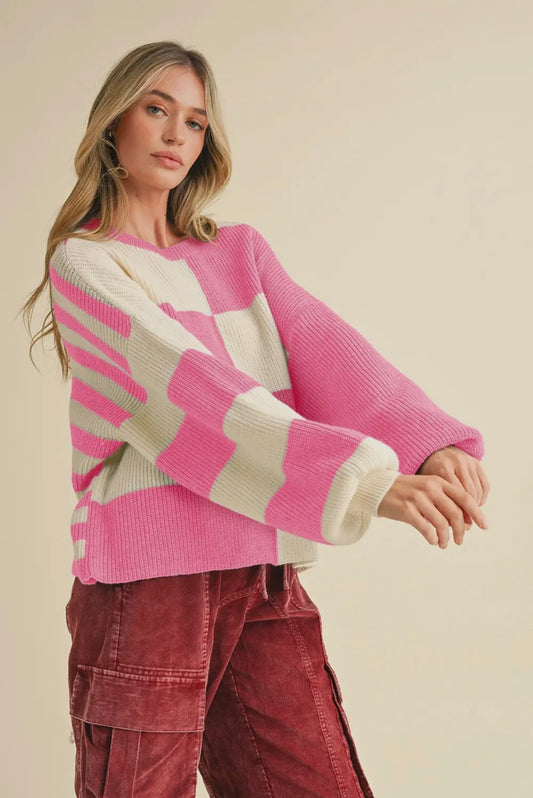 Oversized Mixed Color Block Sweater