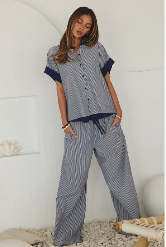 Striped Button Down Shirt & Pants Set