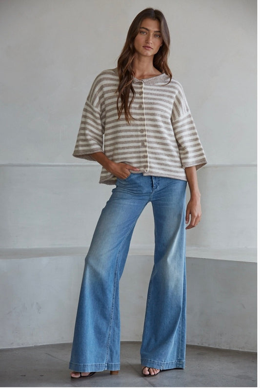 Quarter Sleeve Cardigan Sweater