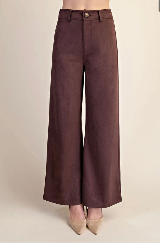 Brown Suede Look Wide Leg Pants