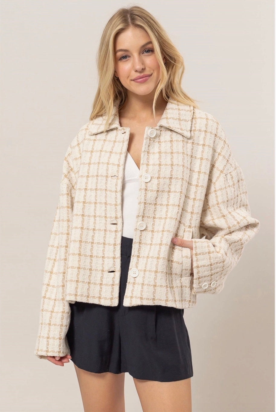 Tweed Plaid Oversized Jacket