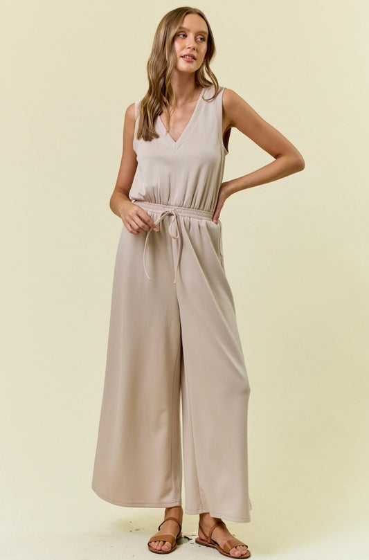 V Neck Wide Leg Jumpsuit