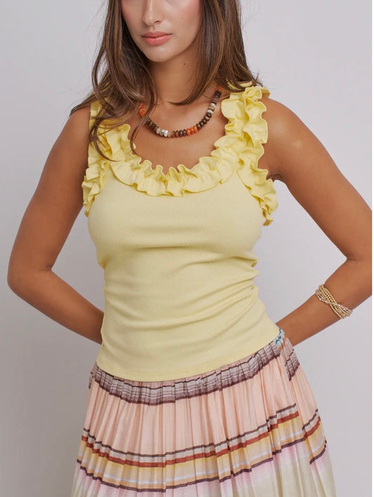 Ruffle Trim Ribbed Racerback Tank Top