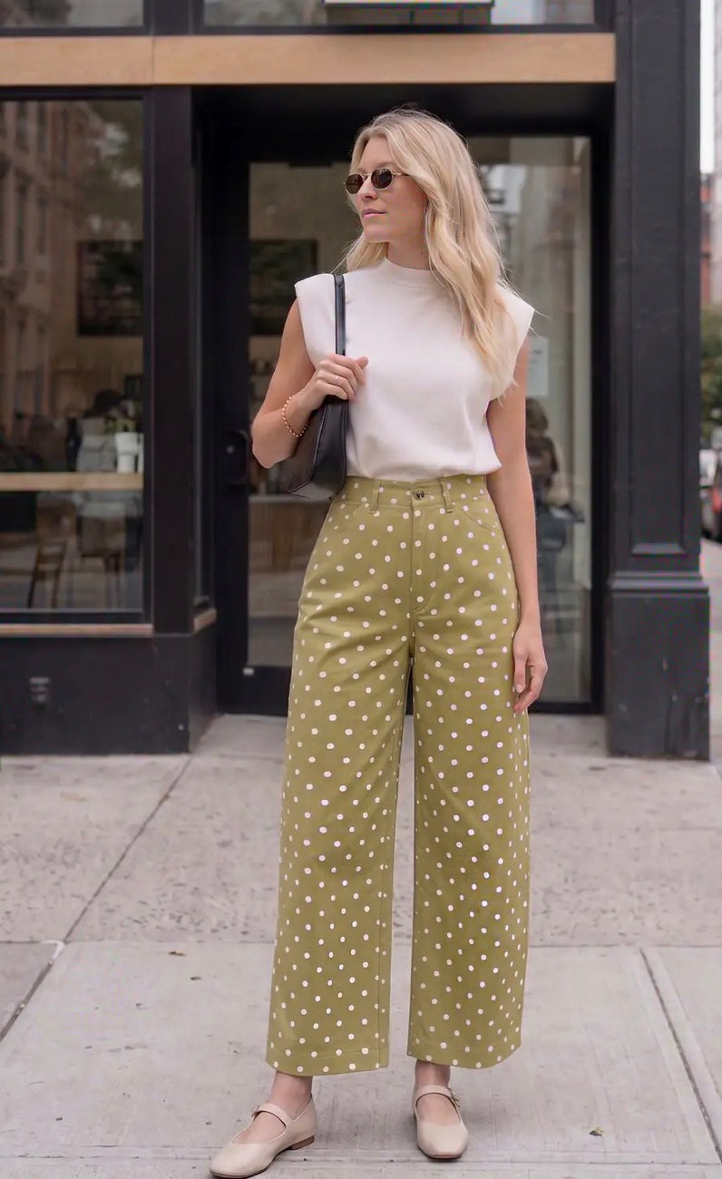 High Waist Barrel Leg Polka Dot Pants