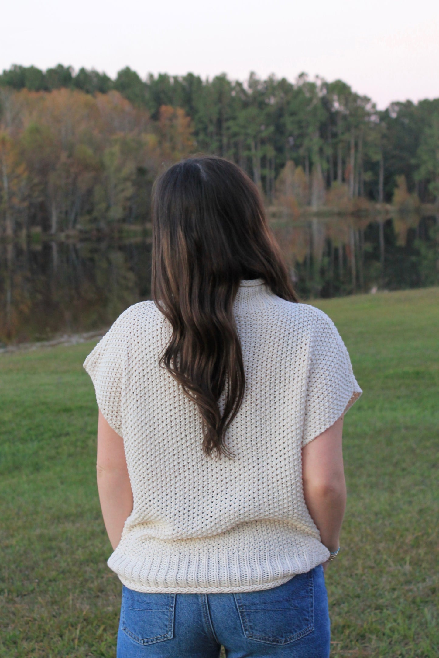 Knit Short Sleeve Sweater - Beige image 1