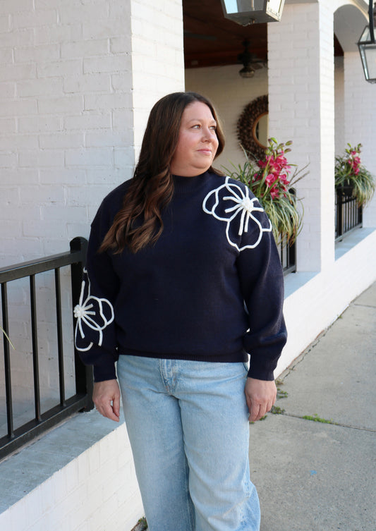 Navy Embellished Sweater image 0
