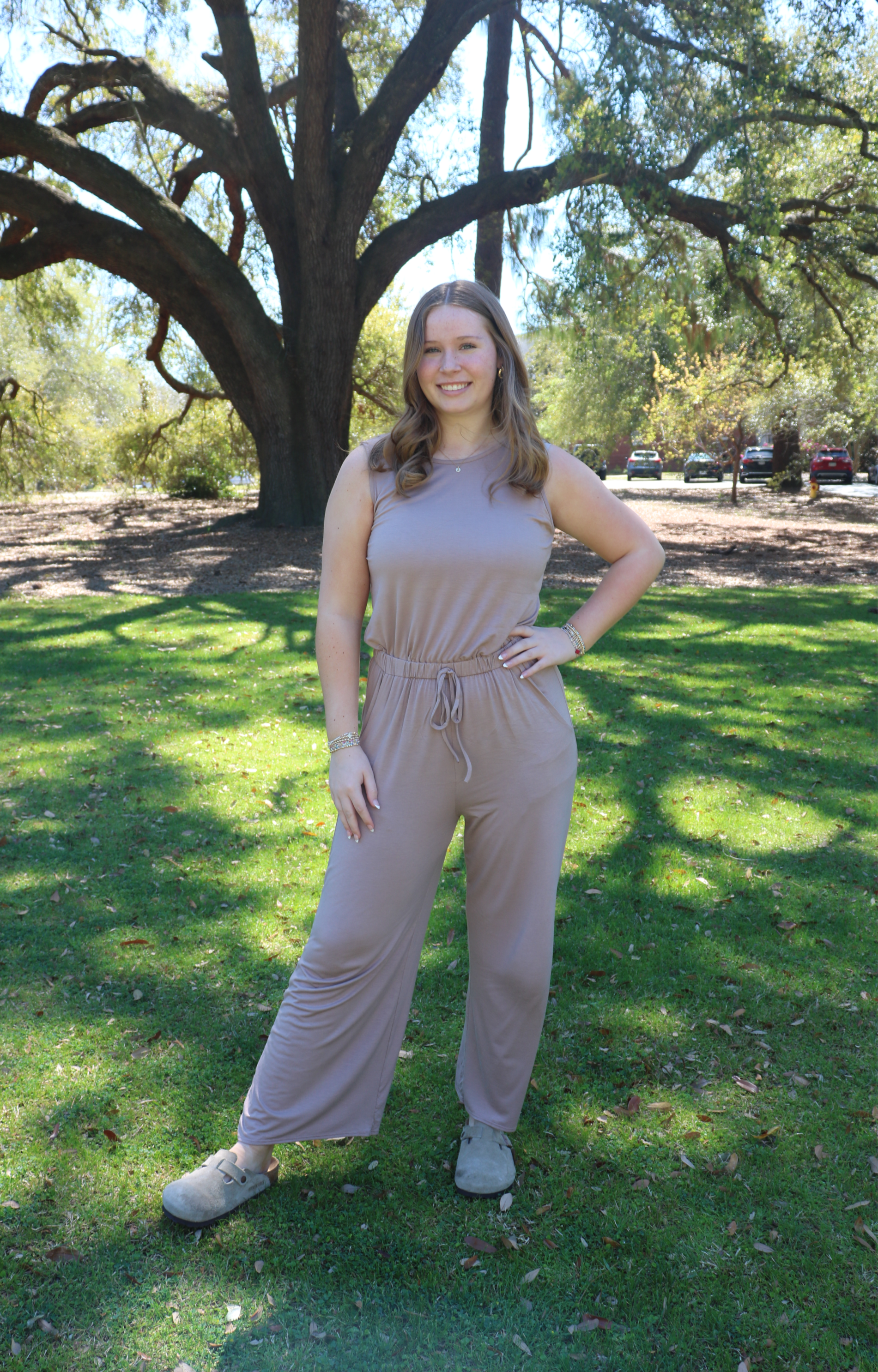 Sleeveless Jumpsuit (Tan) image 0