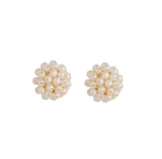 Dainty white beaded stud earrings image 0