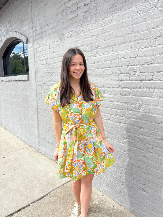 Sage Green Patchwork Print Dress image 0